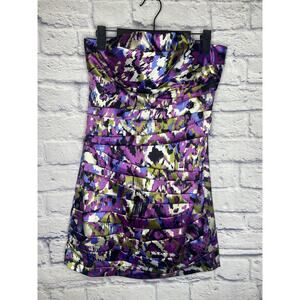 Snap Vintage Purple/Multicolor Strapless Pleated Mini Formal Dress Size Small